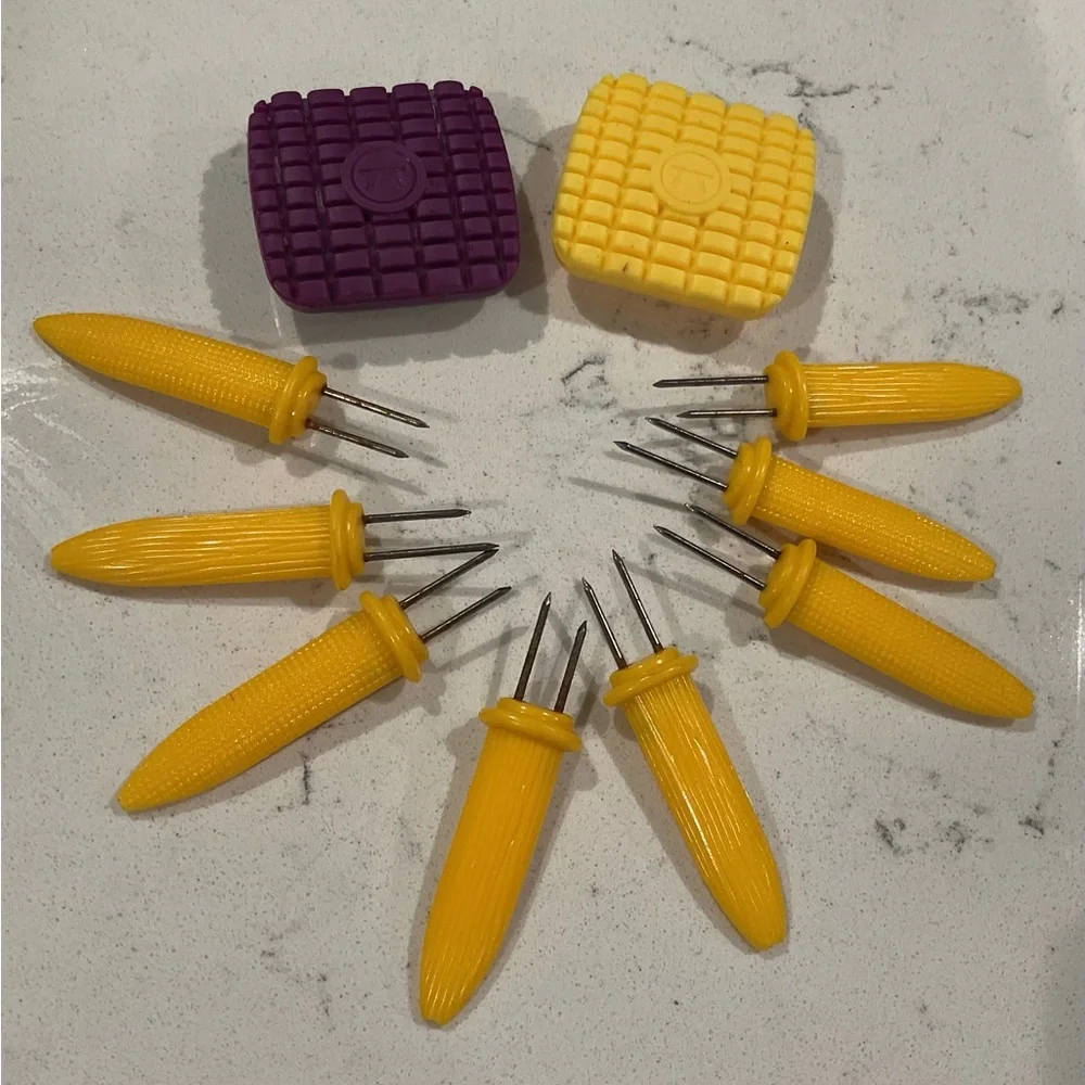 Yellow and Purple butter-spreader buttons & Corn Holders Set